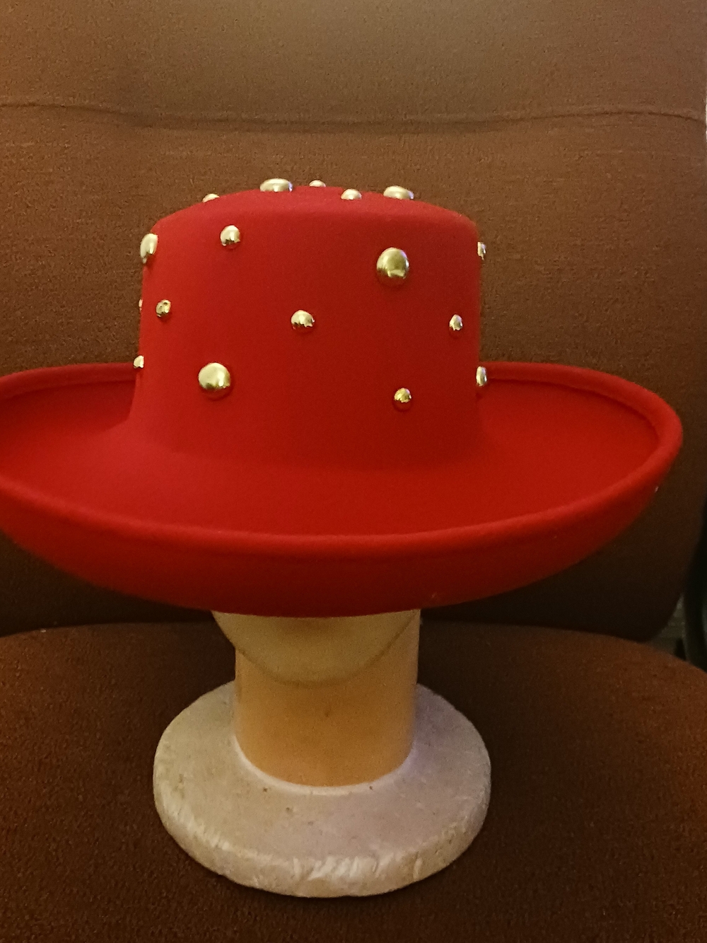 betmar Red Wool Felt Wide-Brim Studded Hat
